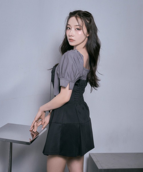 ANDGEEBEE(アンジービー)の「ブラウスレイヤードカットミニワンピ(シャツワンピース・レディース・チャコールグレー/ブラック・FREE)」の10枚目の写真