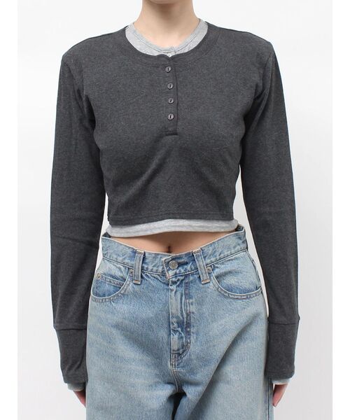 Ungrid（アングリッド）の「レイヤードデザインヘンリーロングスリーブTee（Tシャツ/カットソー・レディース・ライトグレー/チャコールグレー/ベージュ・FREE）」の16枚目の写真