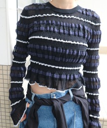 Ameri（アメリ）の「BUMPY MULTI BORDER KNIT TOP（ニット/セーター）」