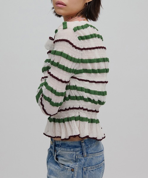 Ameri（アメリ）の「BUMPY MULTI BORDER KNIT TOP（ニット/セーター・レディース・グレー/ホワイト/オレンジ/ブラック・FREE）」の15枚目の写真