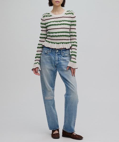 Ameri（アメリ）の「BUMPY MULTI BORDER KNIT TOP（ニット/セーター・レディース・グレー/ホワイト/オレンジ/ブラック・FREE）」の16枚目の写真