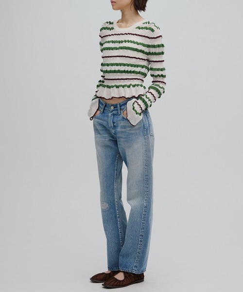 Ameri（アメリ）の「BUMPY MULTI BORDER KNIT TOP（ニット/セーター・レディース・グレー/ホワイト/オレンジ/ブラック・FREE）」の17枚目の写真