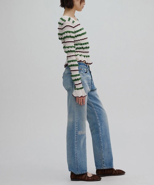 Ameri（アメリ）の「BUMPY MULTI BORDER KNIT TOP（ニット/セーター・レディース・グレー/ホワイト/オレンジ/ブラック・FREE）」の18枚目の写真