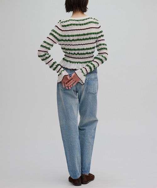 Ameri（アメリ）の「BUMPY MULTI BORDER KNIT TOP（ニット/セーター・レディース・グレー/ホワイト/オレンジ/ブラック・FREE）」の19枚目の写真