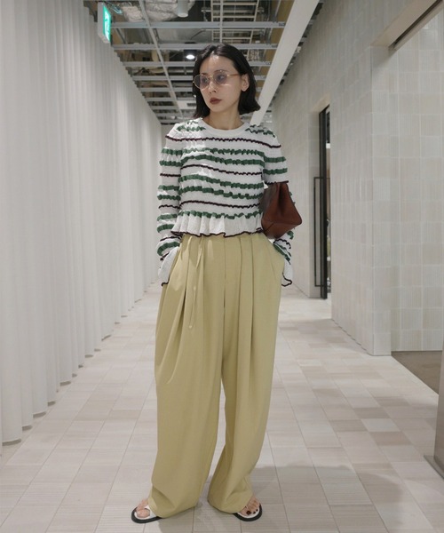 Ameri（アメリ）の「BUMPY MULTI BORDER KNIT TOP（ニット/セーター・レディース・グレー/ホワイト/オレンジ/ブラック・FREE）」の7枚目の写真