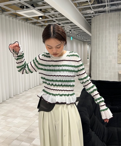 Ameri（アメリ）の「BUMPY MULTI BORDER KNIT TOP（ニット/セーター・レディース・グレー/ホワイト/オレンジ/ブラック・FREE）」の21枚目の写真