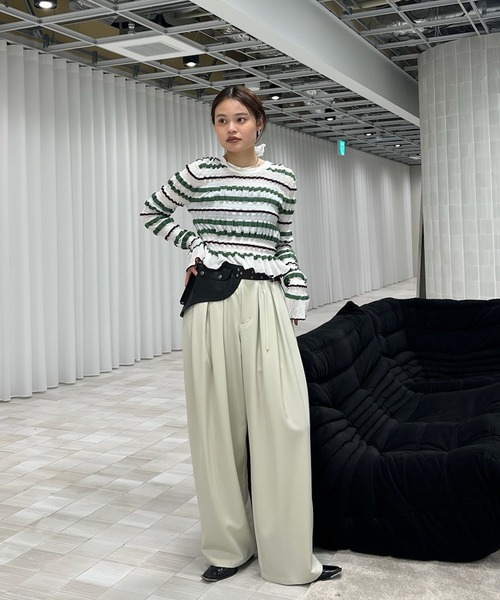 Ameri（アメリ）の「BUMPY MULTI BORDER KNIT TOP（ニット/セーター・レディース・グレー/ホワイト/オレンジ/ブラック・FREE）」の22枚目の写真