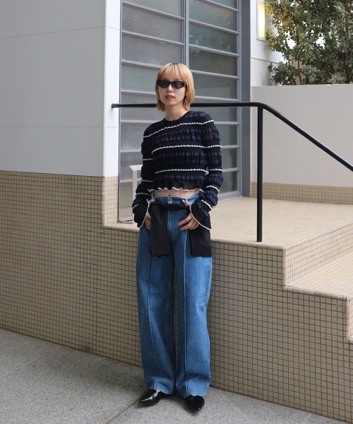 BUMPY MULTI BORDER KNIT TOP（ニット/セーター）｜Ameri（アメリ）の