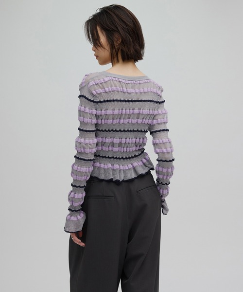 Ameri（アメリ）の「BUMPY MULTI BORDER KNIT TOP（ニット/セーター・レディース・グレー/ホワイト/オレンジ/ブラック・FREE）」の10枚目の写真