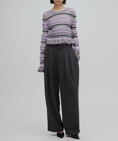 Ameri（アメリ）の「BUMPY MULTI BORDER KNIT TOP（ニット/セーター・レディース・グレー/ホワイト/オレンジ/ブラック・FREE）」の11枚目の写真