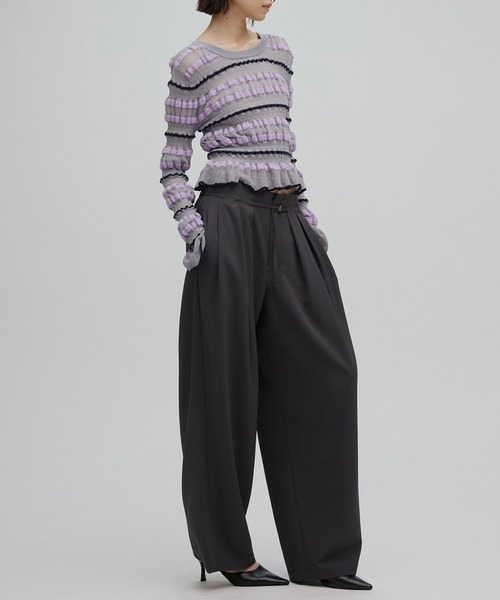 Ameri（アメリ）の「BUMPY MULTI BORDER KNIT TOP（ニット/セーター・レディース・グレー/ホワイト/オレンジ/ブラック・FREE）」の12枚目の写真