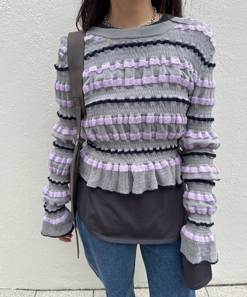 BUMPY MULTI BORDER KNIT TOP（ニット/セーター）｜Ameri（アメリ）の