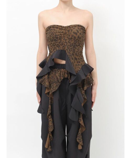 GYDA（ジェイダ）の「LEOPARD HEM DRAPE EDGEベアTOPS（チューブトップ・レディース・アイボリー/ブラック・FREE）」の8枚目の写真