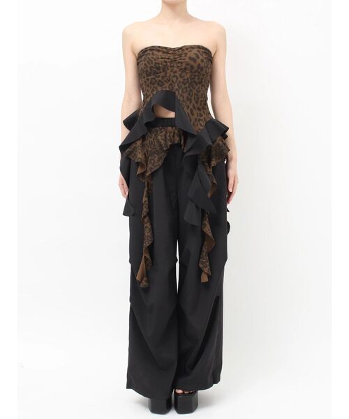 GYDA（ジェイダ）の「LEOPARD HEM DRAPE EDGEベアTOPS（チューブトップ・レディース・アイボリー/ブラック・FREE）」の15枚目の写真