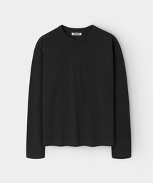 セミクロップヘンリーネックロングスリーブTシャツ_ブラック