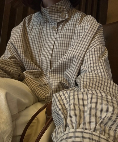 check stand collar blouson / チェックスタンドカラーブルゾン
