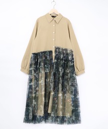 iS ScoLar | 561237：魔女の秘密柄チュール重ね異素材切替シャツワンピース(シャツワンピース)