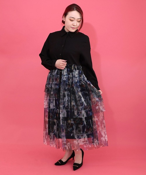 iS ScoLar（イズスカラー）の「561237：魔女の秘密柄チュール重ね異素材切替シャツワンピース（シャツワンピース・レディース・ベージュ/オフホワイト/ブラック・M）」の4枚目の写真