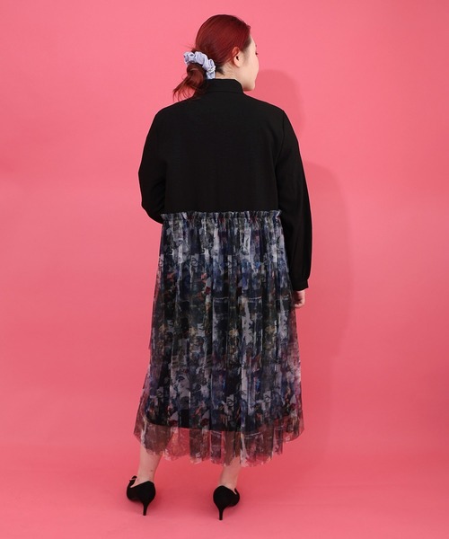 iS ScoLar（イズスカラー）の「561237：魔女の秘密柄チュール重ね異素材切替シャツワンピース（シャツワンピース・レディース・ベージュ/オフホワイト/ブラック・M）」の7枚目の写真