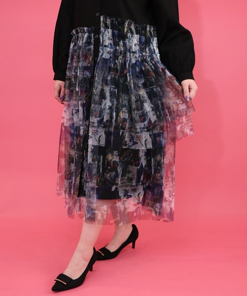 iS ScoLar（イズスカラー）の「561237：魔女の秘密柄チュール重ね異素材切替シャツワンピース（シャツワンピース・レディース・ベージュ/オフホワイト/ブラック・M）」の8枚目の写真