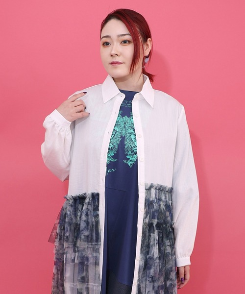 iS ScoLar（イズスカラー）の「561237：魔女の秘密柄チュール重ね異素材切替シャツワンピース（シャツワンピース・レディース・ベージュ/オフホワイト/ブラック・M）」の10枚目の写真