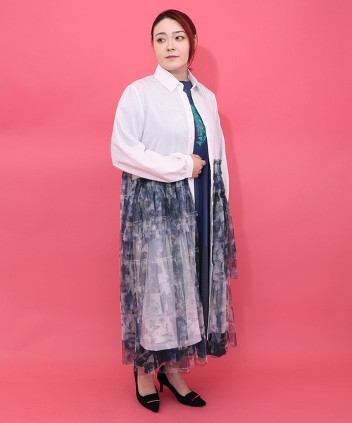 iS ScoLar（イズスカラー）の「561237：魔女の秘密柄チュール重ね異素材切替シャツワンピース（シャツワンピース・レディース・ベージュ/オフホワイト/ブラック・M）」の11枚目の写真