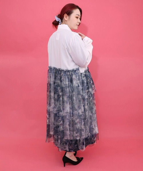 iS ScoLar（イズスカラー）の「561237：魔女の秘密柄チュール重ね異素材切替シャツワンピース（シャツワンピース・レディース・ベージュ/オフホワイト/ブラック・M）」の12枚目の写真