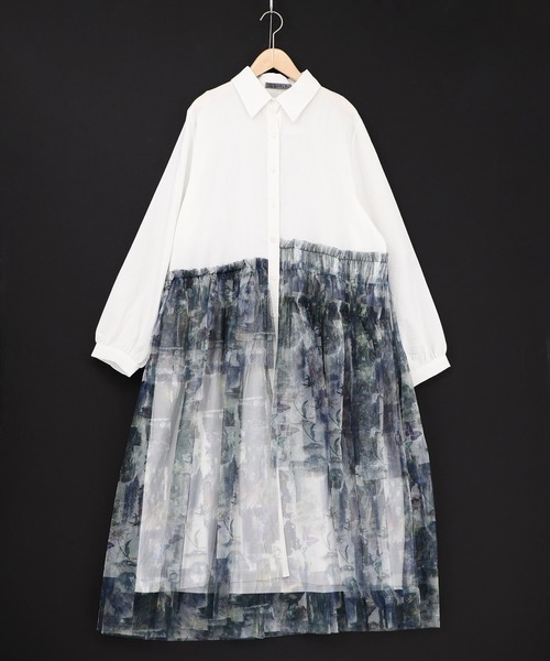 iS ScoLar（イズスカラー）の「561237：魔女の秘密柄チュール重ね異素材切替シャツワンピース（シャツワンピース・レディース・ベージュ/オフホワイト/ブラック・M）」の14枚目の写真