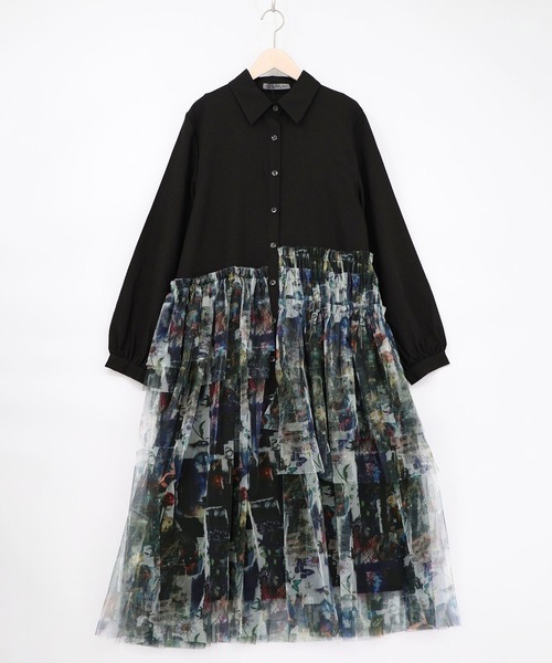 iS ScoLar（イズスカラー）の「561237：魔女の秘密柄チュール重ね異素材切替シャツワンピース（シャツワンピース・レディース・ベージュ/オフホワイト/ブラック・M）」の16枚目の写真
