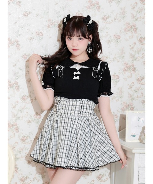 NOEMIE(ノエミー)の「ハートバックルデコルテレースカットソー(Tシャツ/カットソー・レディース・サックスブルー/ブラック/ピンク・M)」の1枚目の写真