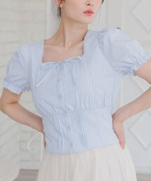 ems excite | フロントリボンパフBL(シャツ/ブラウス)