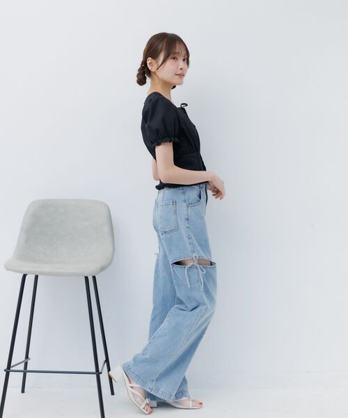 ems excite（エムズエキサイト）の「フロントリボンパフBL（シャツ/ブラウス・レディース・ブルー系その他/ホワイト/ブラック・FREE）」の8枚目の写真