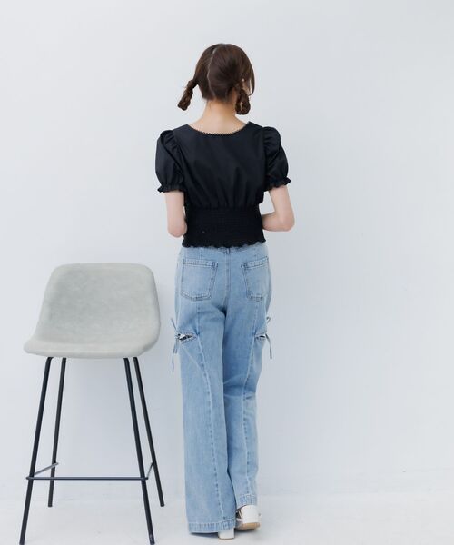 ems excite（エムズエキサイト）の「フロントリボンパフBL（シャツ/ブラウス・レディース・ブルー系その他/ホワイト/ブラック・FREE）」の9枚目の写真