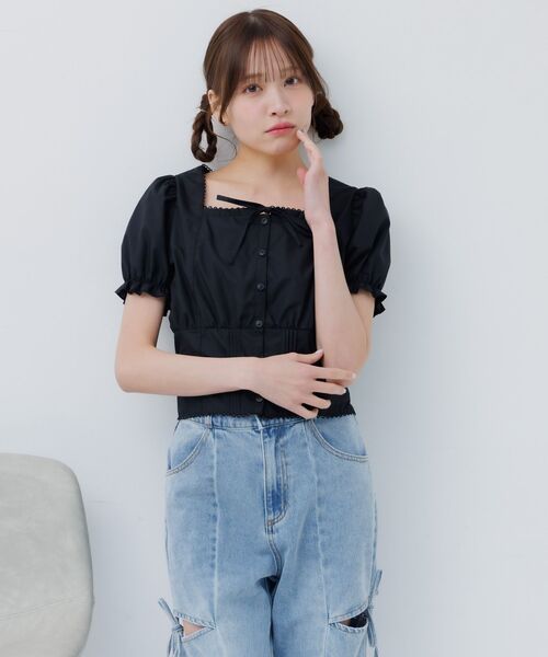 ems excite（エムズエキサイト）の「フロントリボンパフBL（シャツ/ブラウス・レディース・ブルー系その他/ホワイト/ブラック・FREE）」の11枚目の写真