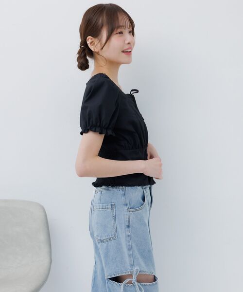 ems excite（エムズエキサイト）の「フロントリボンパフBL（シャツ/ブラウス・レディース・ブルー系その他/ホワイト/ブラック・FREE）」の12枚目の写真