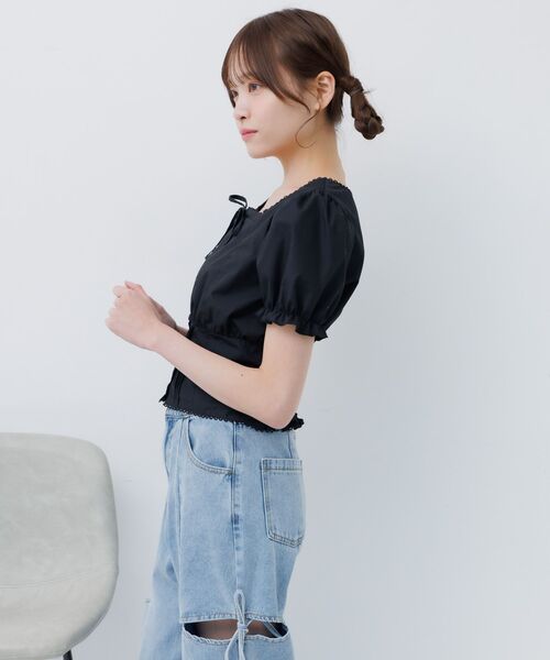 ems excite（エムズエキサイト）の「フロントリボンパフBL（シャツ/ブラウス・レディース・ブルー系その他/ホワイト/ブラック・FREE）」の14枚目の写真