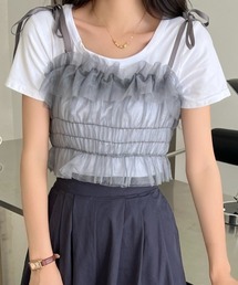 リボンチュールシャーリングキャミビスチェ