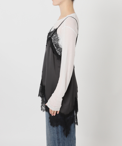Spick & Span(スピックアンドスパン)の「《WEB限定 / 追加3》レースサテンチュニックキャミソール(キャミソール・レディース・チャコールグレー/ホワイト・FREE)」の3枚目の写真