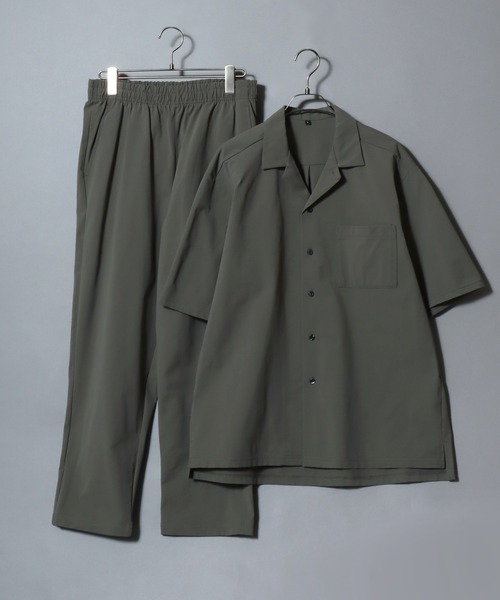 ANPAS（アンパス）の「Short-Sleeve Open-Collar Shirt Matching Set / オープンカラーシャツ ＆ ストレッチテーパードパンツ セットアップ 軽量 ストレッチ 上下セット 半袖 開襟シャツ ボトムス イージーパンツ メンズ（セットアップ・メンズ・カーキ/ブラック/ネイビー/チャコール・M/LL/L）」の3枚目の写真