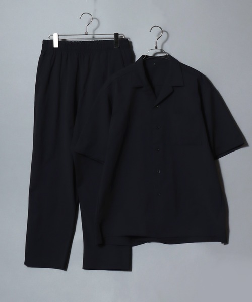 ANPAS（アンパス）の「Short-Sleeve Open-Collar Shirt Matching Set / オープンカラーシャツ ＆ ストレッチテーパードパンツ セットアップ 軽量 ストレッチ 上下セット 半袖 開襟シャツ ボトムス イージーパンツ メンズ（セットアップ・メンズ・カーキ/ブラック/ネイビー/チャコール・M/LL/L）」の2枚目の写真