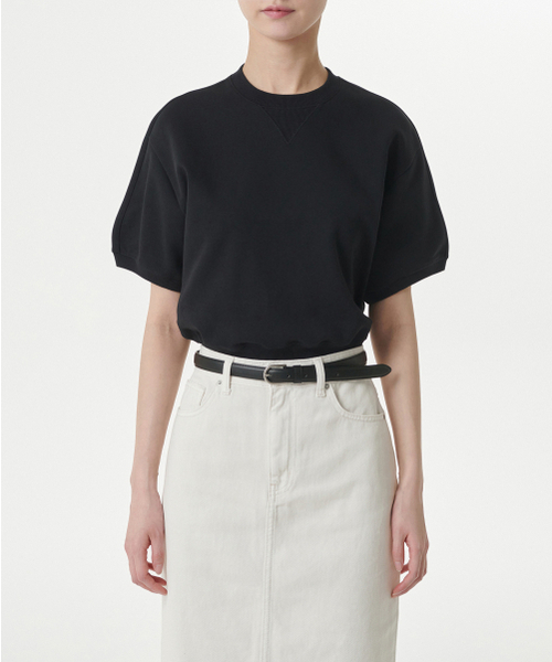 MUSINSA STANDARD WOMAN（ムシンサスタンダードウーマン）の「ウィメンズダブルニット半袖スウェットシャツ[ブラック]（Tシャツ/カットソー・レディース・その他・SMALL/MEDIUM/LARGE/X-SMALL）」の2枚目の写真