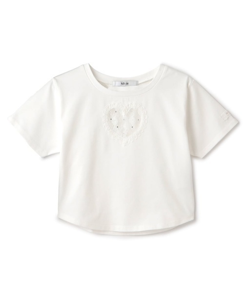 Mi-je（ミジェ）の「ハートレースクロップドTシャツ（Tシャツ/カットソー・レディース・オフホワイト/ピンク・F）」の8枚目の写真