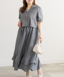 CLETTE（クレット）の「CLETTEオリジナル開襟シャツ＆ウェーブティアードスカートセット（ワンピース）」