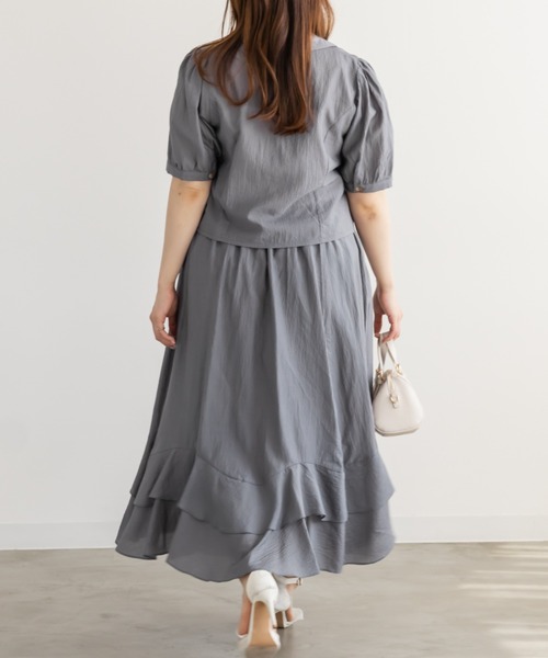 CLETTE(クレット)の「CLETTEオリジナル開襟シャツ&ウェーブティアードスカートセット(ワンピース・レディース・グレー/ブラック/ミント・4L/3L/LL)」の14枚目の写真