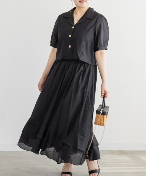 CLETTE(クレット)の「CLETTEオリジナル開襟シャツ&ウェーブティアードスカートセット(ワンピース・レディース・グレー/ブラック/ミント・4L/3L/LL)」の10枚目の写真