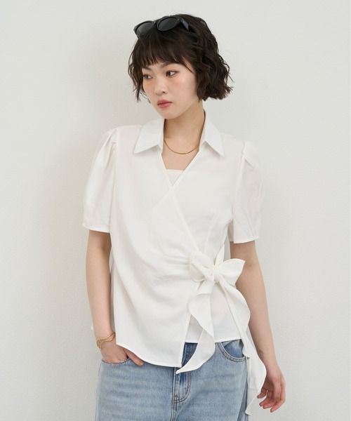 NUJOH(ヌゾ)の「Wrap Ribbon Puff Blouse / ラップリボンパフブラウス(シャツ/ブラウス・レディース・ホワイト/ライトブルー・FREE)」の12枚目の写真