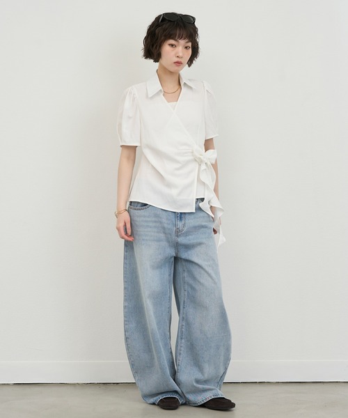 NUJOH(ヌゾ)の「Wrap Ribbon Puff Blouse / ラップリボンパフブラウス(シャツ/ブラウス・レディース・ホワイト/ライトブルー・FREE)」の18枚目の写真