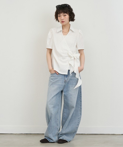 NUJOH(ヌゾ)の「Wrap Ribbon Puff Blouse / ラップリボンパフブラウス(シャツ/ブラウス・レディース・ホワイト/ライトブルー・FREE)」の19枚目の写真