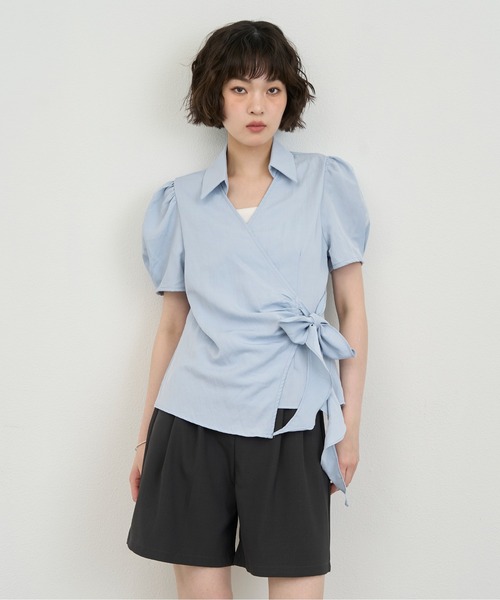NUJOH(ヌゾ)の「Wrap Ribbon Puff Blouse / ラップリボンパフブラウス(シャツ/ブラウス・レディース・ホワイト/ライトブルー・FREE)」の22枚目の写真