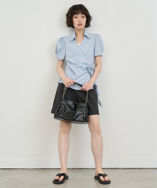 NUJOH(ヌゾ)の「Wrap Ribbon Puff Blouse / ラップリボンパフブラウス(シャツ/ブラウス・レディース・ホワイト/ライトブルー・FREE)」の4枚目の写真